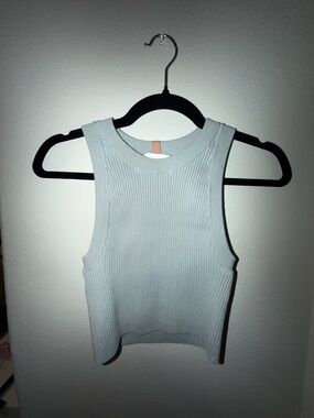 lunya organic cotton blend Good in Bed Ribbed Cropped Tank Top - Light Blue